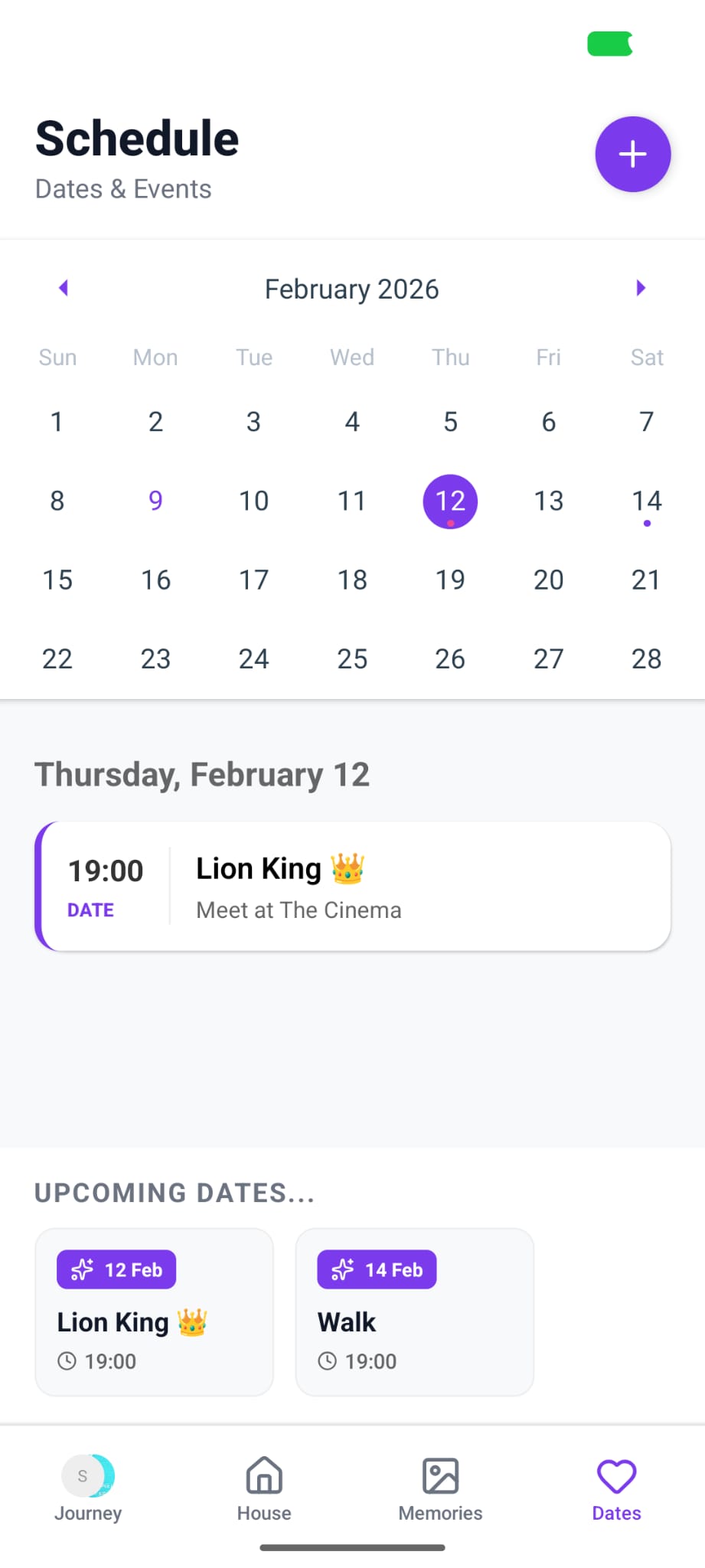 Entwine scheduled dates screen